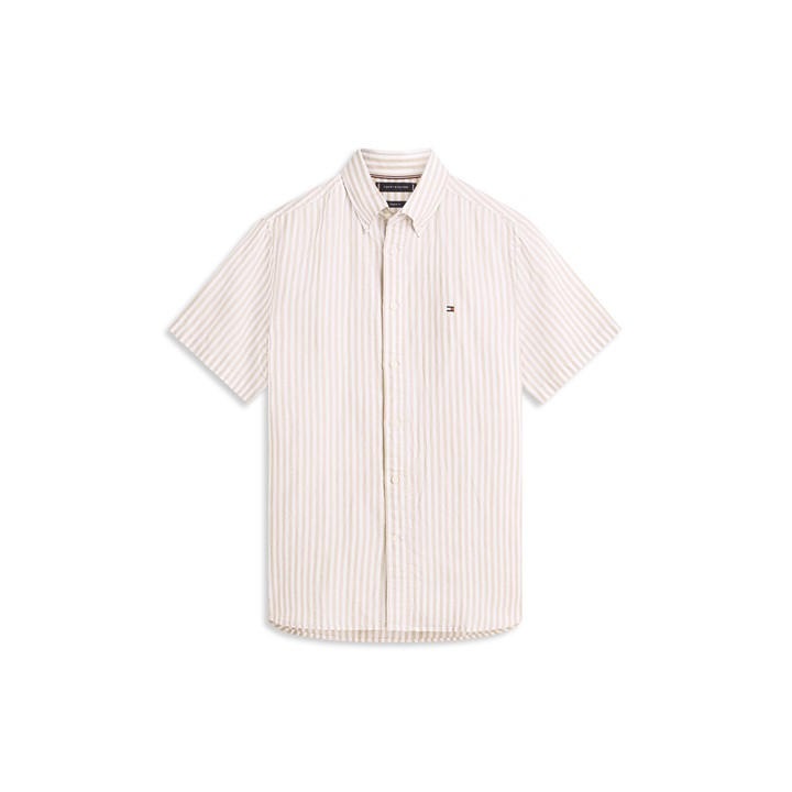Tommy Hilfiger Men's Beige Patterned Short Sleeve Shirt in Size M, Sports Direct