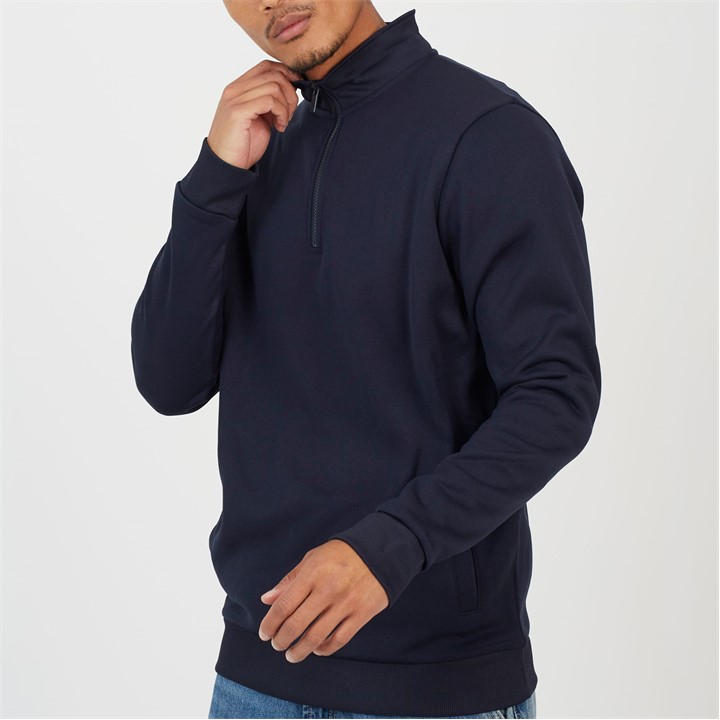 Brave Soul Men' Blue Charcoal Funnel Neck Zip Sweatshirt in Size S, Sports Direct