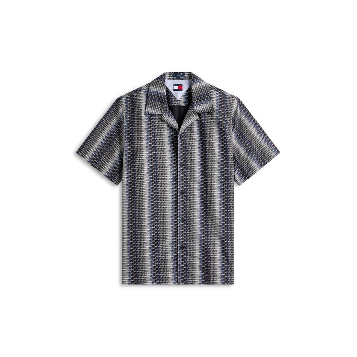 Tommy Jeans Men's Black Patterned Short Sleeve Shirt in Size M, Sports Direct