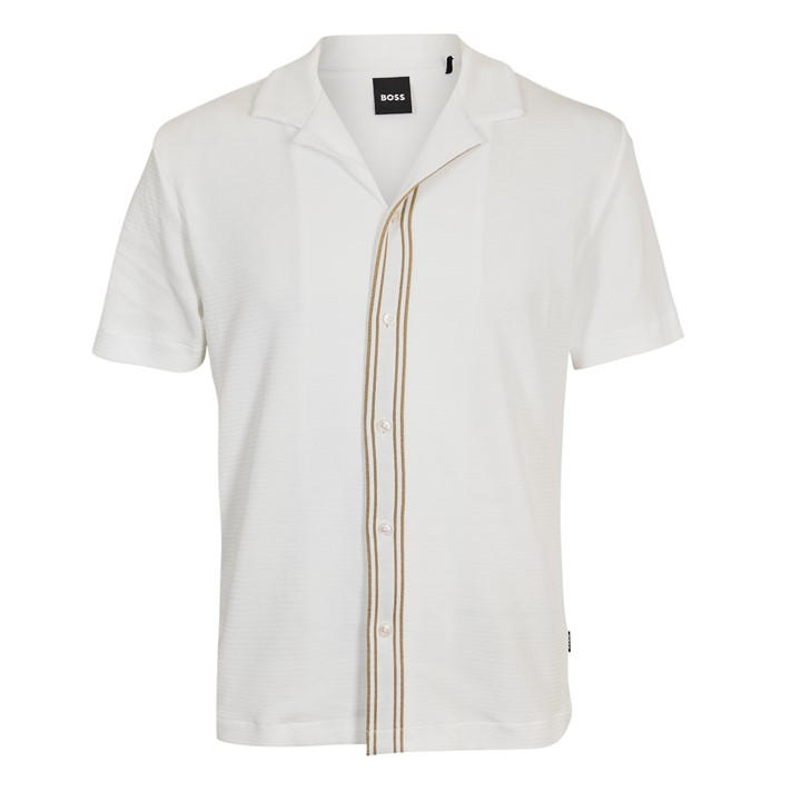 Boss Men's White Black Pasini Short Sleeve Collared Shirt With Contrast Trim in Size 41, Sports Direct