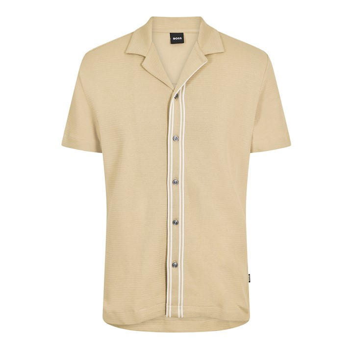 Boss Men's Brown Black Pasini Short Sleeve Collared Shirt With Contrast Trim in Size 39, Sports Direct