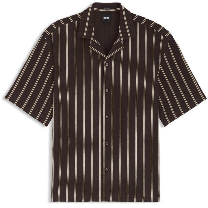 Boss Men's Brown Black Lars Short Sleeve Shirt With Collar Design in Size 43, Sports Direct