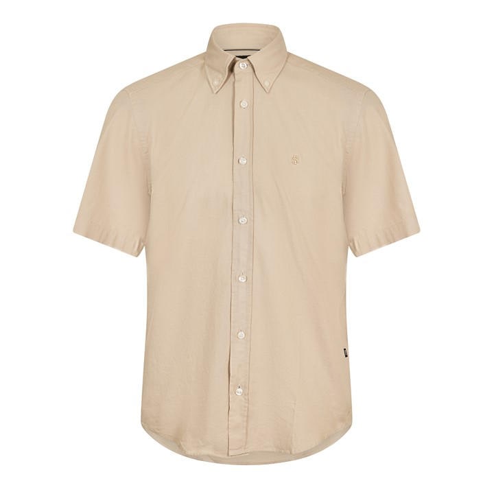 Boss Men's Brown Black Liam Short Sleeve Buttoned Shirt in Size 43, Sports Direct