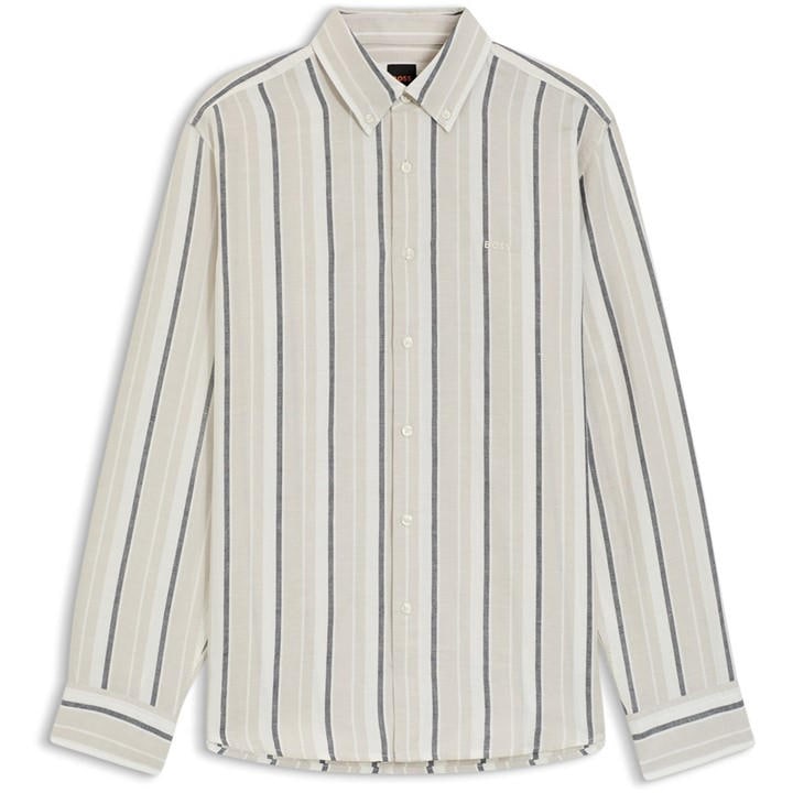 Boss Men's Grey Orange Striped Shirt In Linen-Cotton Blend (Ricoplus) in Size M, Sports Direct