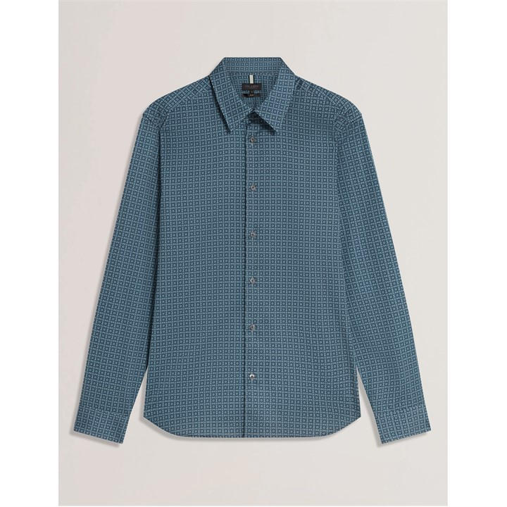 Ted Baker Men's Blue Long Sleeve Geometric Patterned Shirt in Size XL, Sports Direct