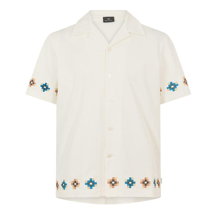 Ps Paul Smith Men's White Patterned Short Sleeve Shirt in Size L, Sports Direct