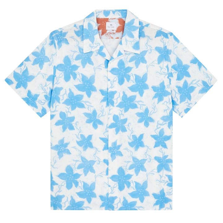 Ps Paul Smith Men's White Floral Short Sleeve Tailored Fit Shirt in Size M, Sports Direct