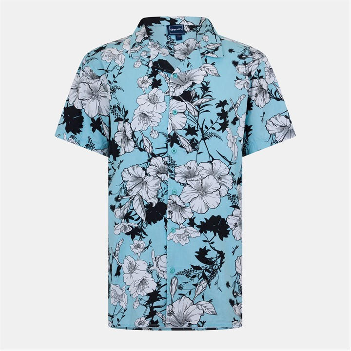 Bench Men's Blue Short-Sleeve Patterned Shirt in Size L, Sports Direct