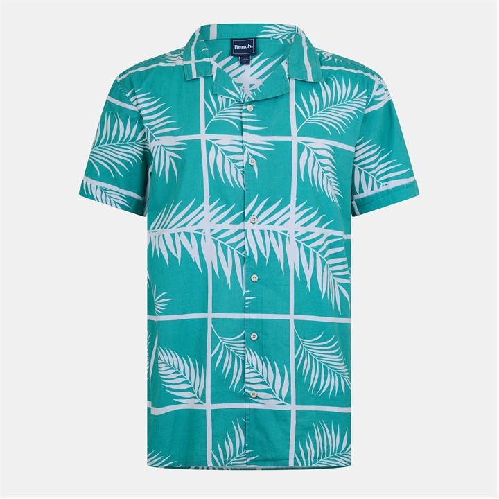 Bench Men's Green Rafil Short-Sleeve Patterned Shirt in Size L, Sports Direct