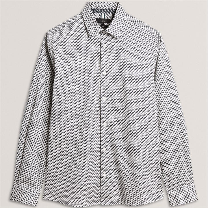 Ted Baker Men's Grey Ls Slim Geo Long Sleeve Patterned Shirt in Size 2XL, Sports Direct
