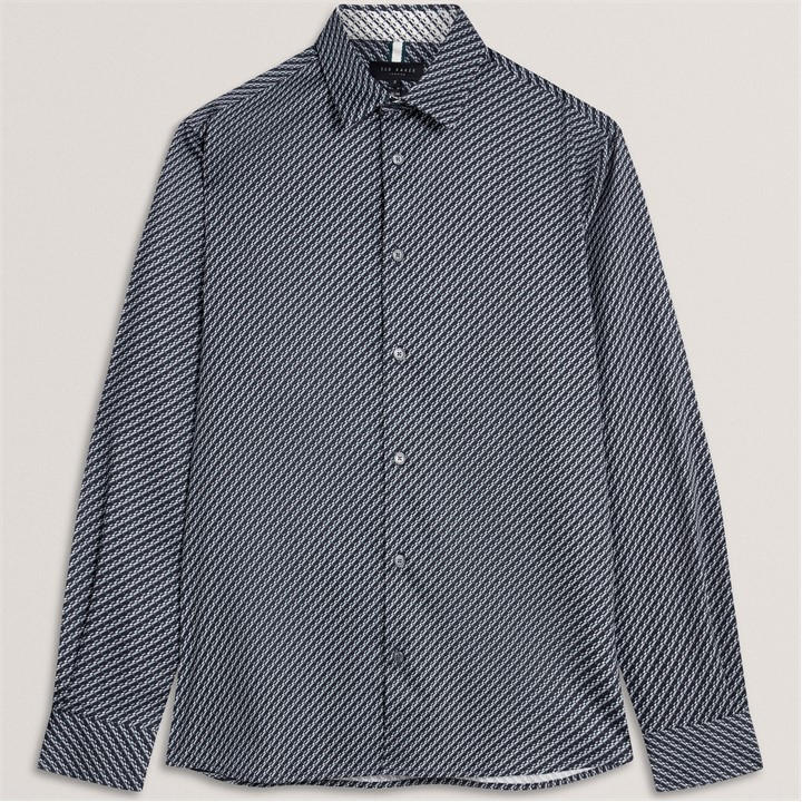 Ted Baker Men's Blue Ls Slim Geo Long Sleeve Patterned Shirt in Size L, Sports Direct