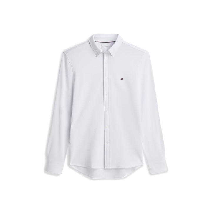 Tommy Hilfiger Men' White Cotton Knitted Long-Sleeve Slim-Fit Shirt in Size S, Sports Direct