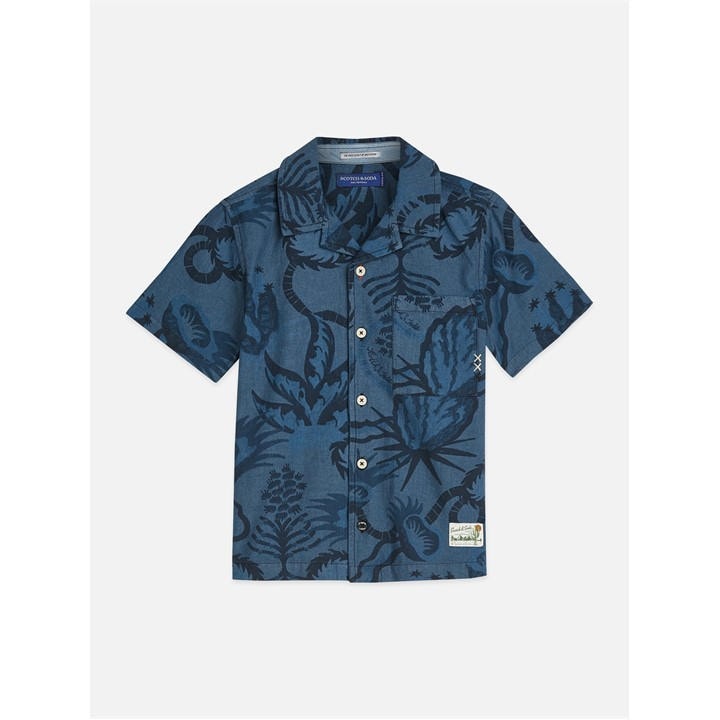 Scotch And Soda Boys Blue Kids' Patterned Short Sleeve Shirt in Size 9 - 10 Years, Sports Direct