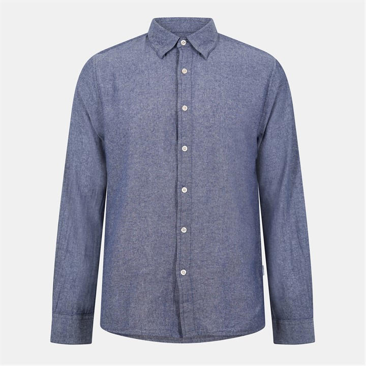 Peter Werth Men's Blue Long Sleeve Plain Shirt in Size L, Sports Direct
