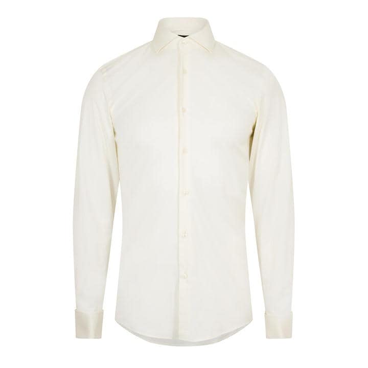 Boss Men' Beige H Hank Spread Long Sleeve Oxford Shirt in Size S, Sports Direct