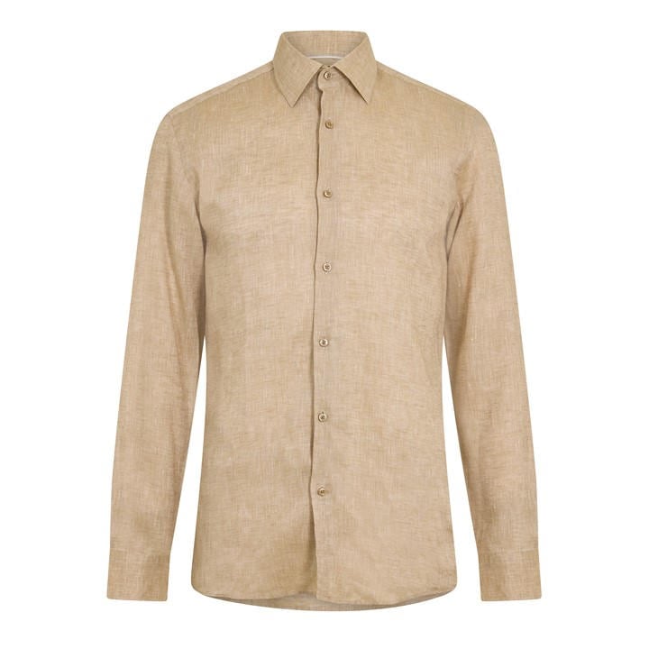 Boss Men's Beige H Hank Kent Long Sleeve Oxford Shirt in Size 43, Sports Direct
