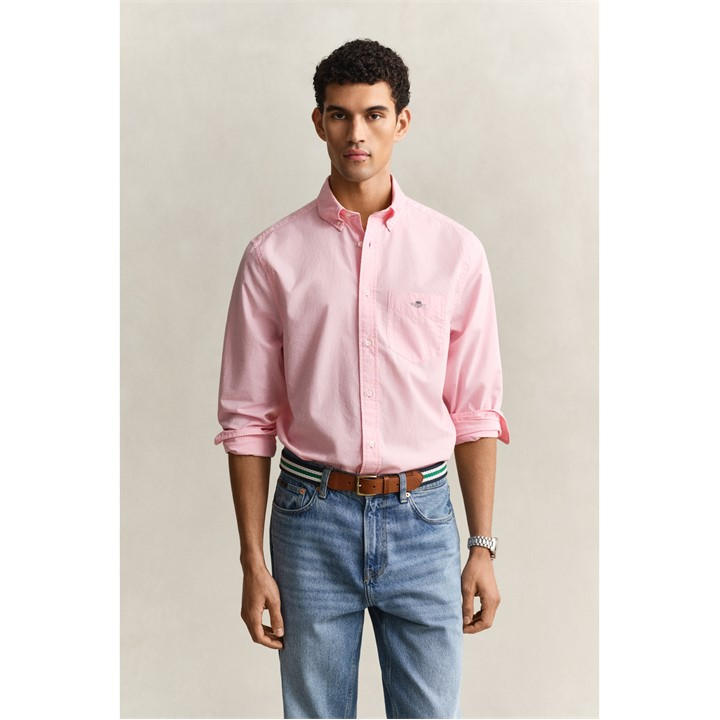 Gant Men's Pink Regular Fit Poplin Shirt in Size L, Sports Direct