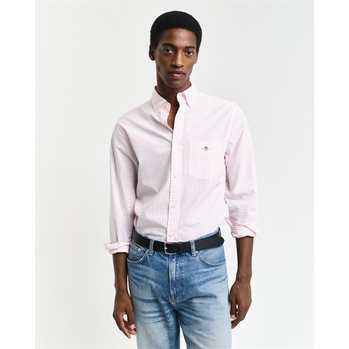 Gant Men's Pink Regular Fit Gingham Poplin Shirt in Size L, Sports Direct