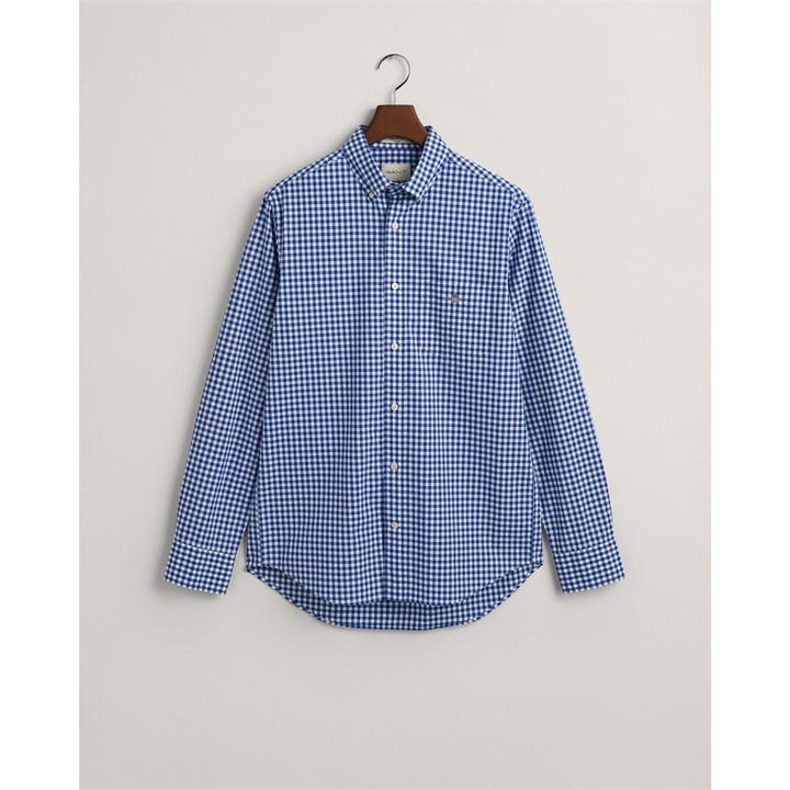 Gant Men's Blue Regular Fit Gingham Poplin Shirt in Size L, Sports Direct