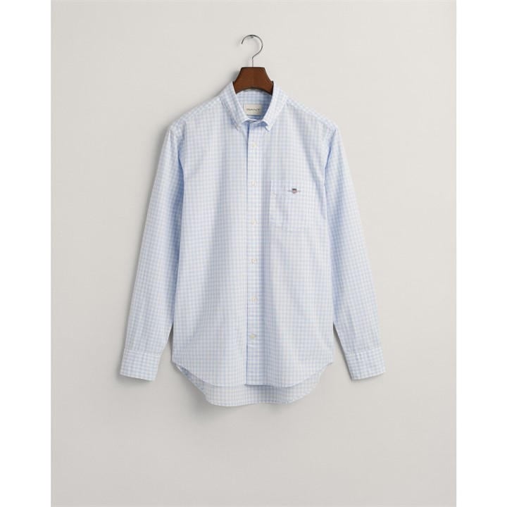 Gant Men's Blue Regular Fit Gingham Poplin Shirt in Size L, Sports Direct