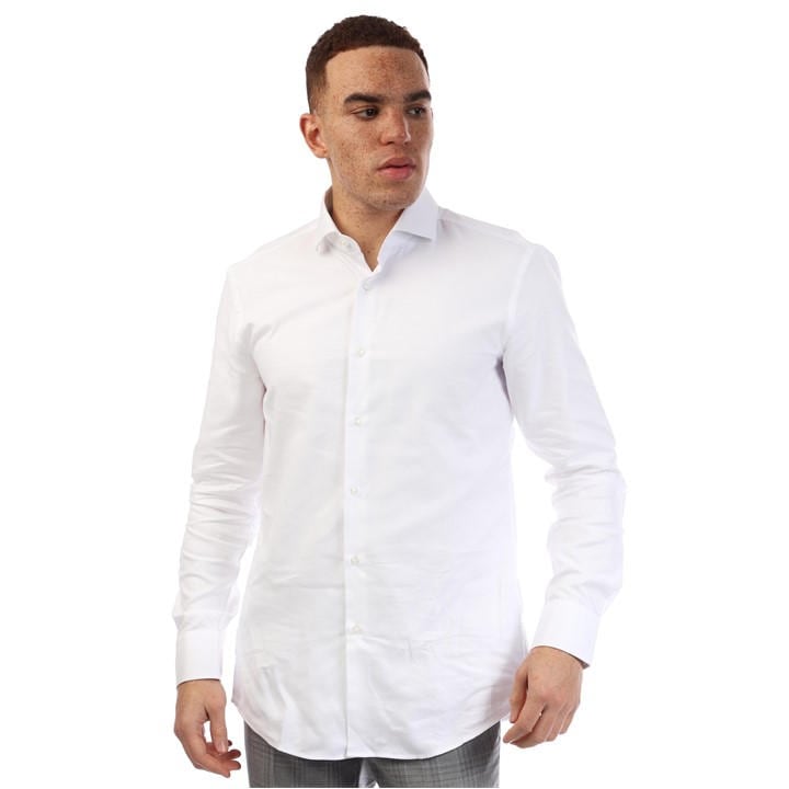 Boss Men's White H Hank Spread Long Sleeve Oxford Shirt in Size M, Sports Direct