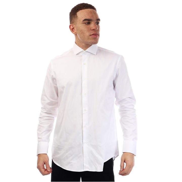 Boss Men's White Joe Spread Long Sleeve Oxford Shirt in Size 39, Sports Direct