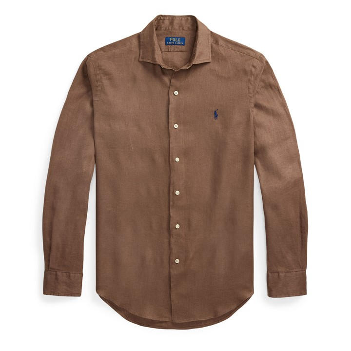 Polo Ralph Lauren Men's Brown Linen Long Sleeve Shirt in Size 2XL, Sports Direct