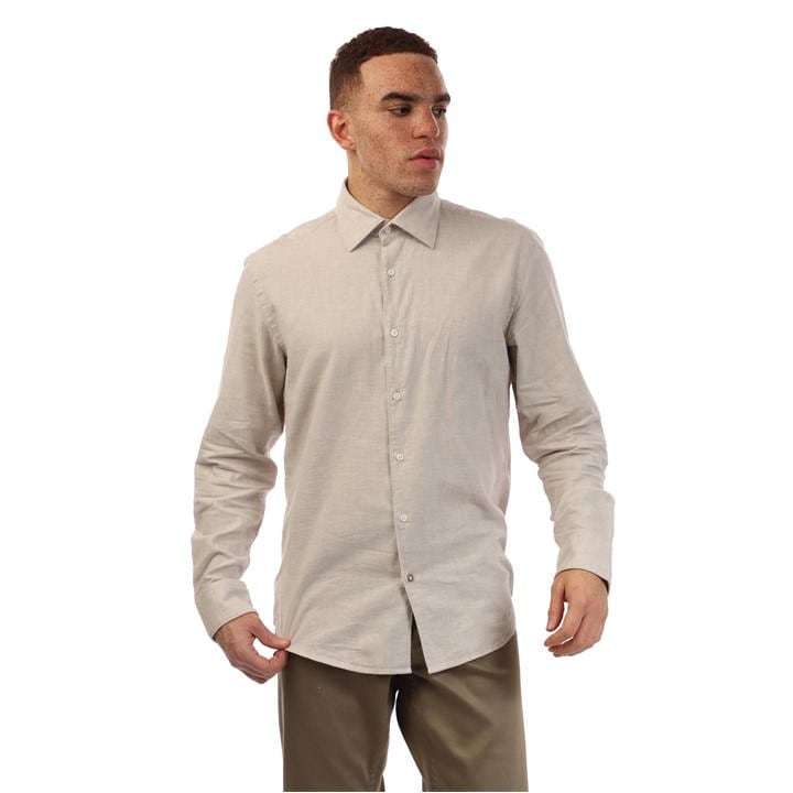 Boss Men's Beige C Hal Kent Long Sleeve Oxford Shirt in Size 37, Sports Direct