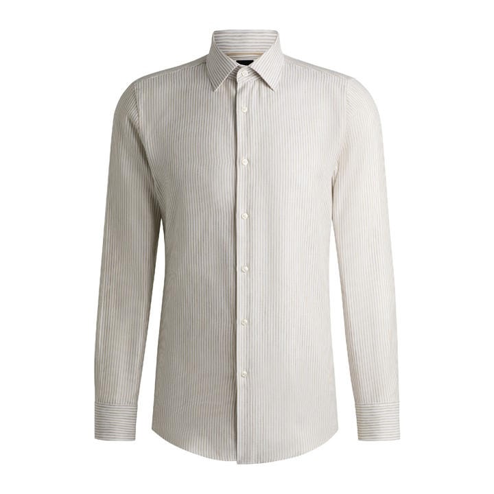 Boss Men's Beige H Hank Kent Long Sleeve Oxford Shirt in Size 42, Sports Direct