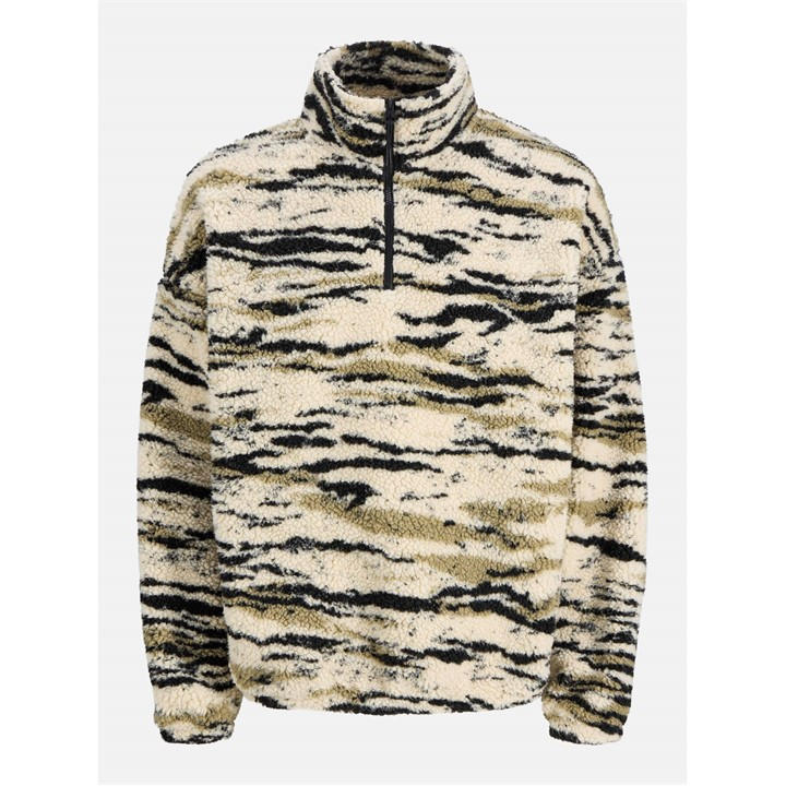 Jack And Jones Men's Grey Skin Teddy Fleece Half Zip Top in Size L, Sports Direct