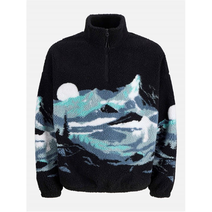 Jack And Jones Men's Black Bear Mountain Teddy Fleece Half Zip Top in Size M, Sports Direct