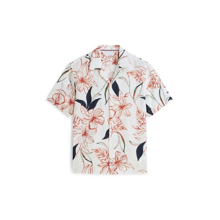 Tommy Hilfiger Men's Cream Patterned Short Sleeve Shirt in Size L, Sports Direct