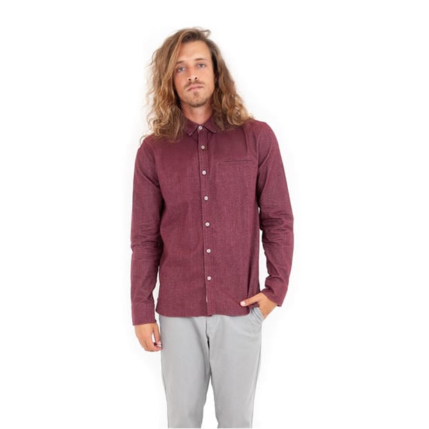 Burgundy - Roamers and Seekers - Men's Willow Long Sleeve Plain Shirt
