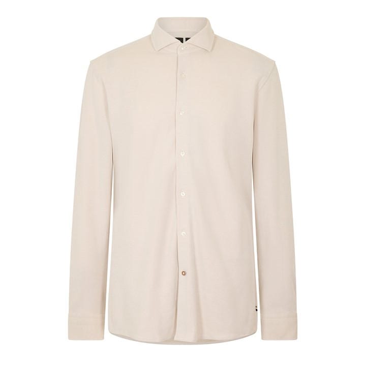 Boss Men' Beige P Hank Spread Long Sleeve Oxford Shirt in Size S, Sports Direct