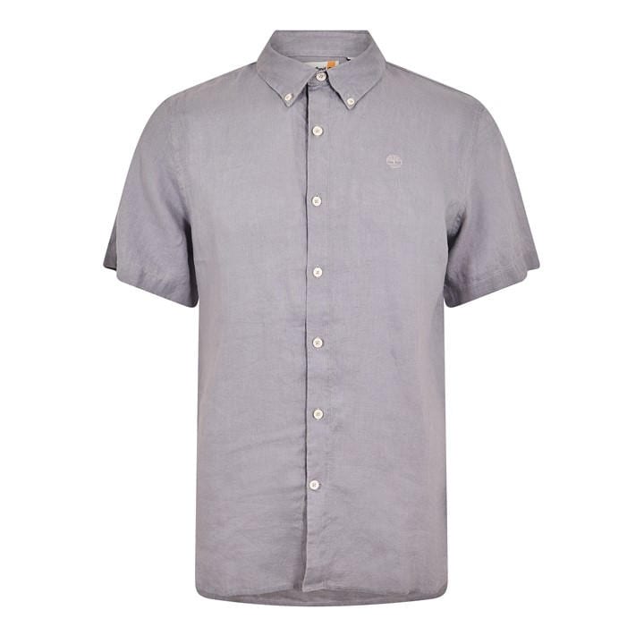 Timberland Men' Grey Linen Short Sleeve Oxford Shirt in Size S, Sports Direct