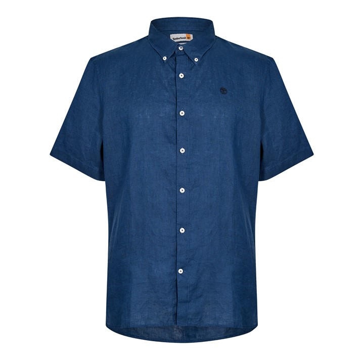 Timberland Men's Blue Linen Short Sleeve Oxford Shirt in Size XL, Sports Direct