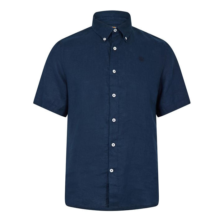 Timberland Men's Blue Linen Short Sleeve Oxford Shirt in Size M, Sports Direct