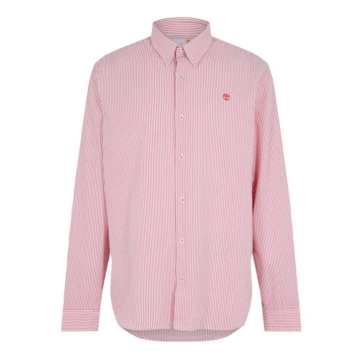 Timberland Men's Brown Long Sleeve Striped Seersucker Oxford Shirt in Size M, Sports Direct