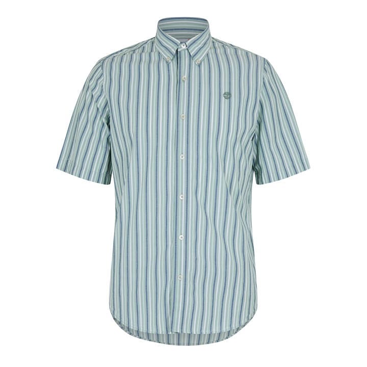 Timberland Men' Green Striped Short Sleeve Oxford Shirt in Size S, Sports Direct
