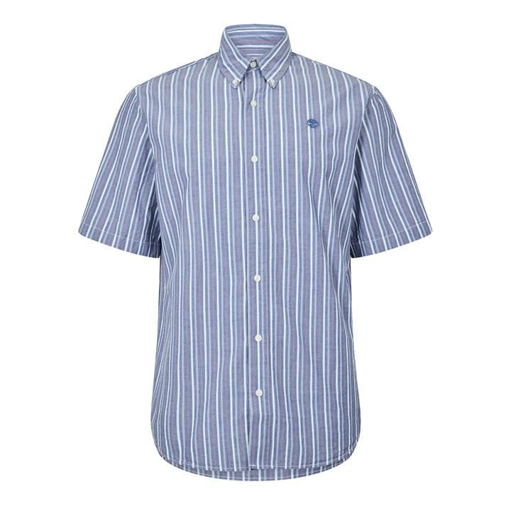 Timberland Men' Blue Striped Short Sleeve Oxford Shirt in Size S, Sports Direct