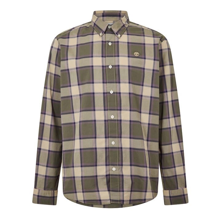 Timberland Men' Beige Poplin Check Dark Denim Long Sleeve Oxford Shirt in Size S, Sports Direct