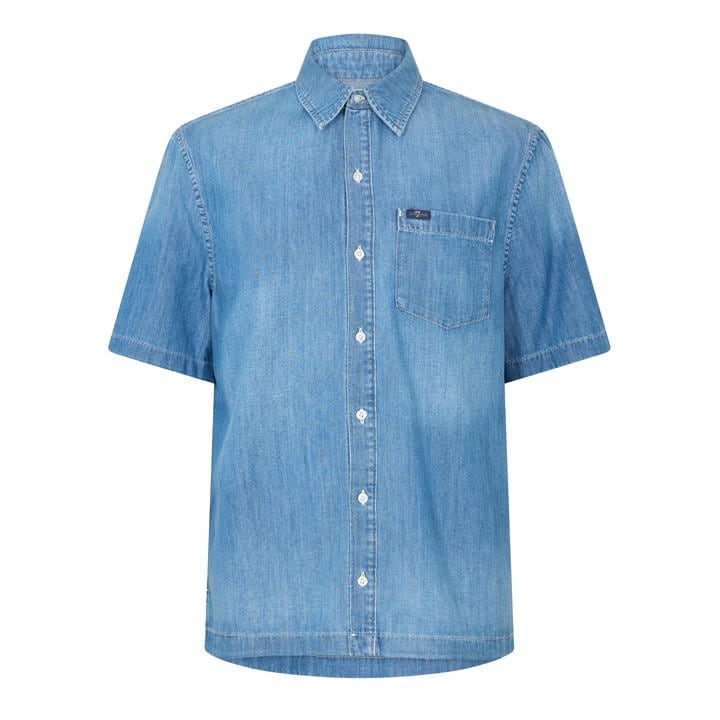 7 For All Mankind Men's Blue Short Sleeve Plain Shirt in Size XL, Sports Direct