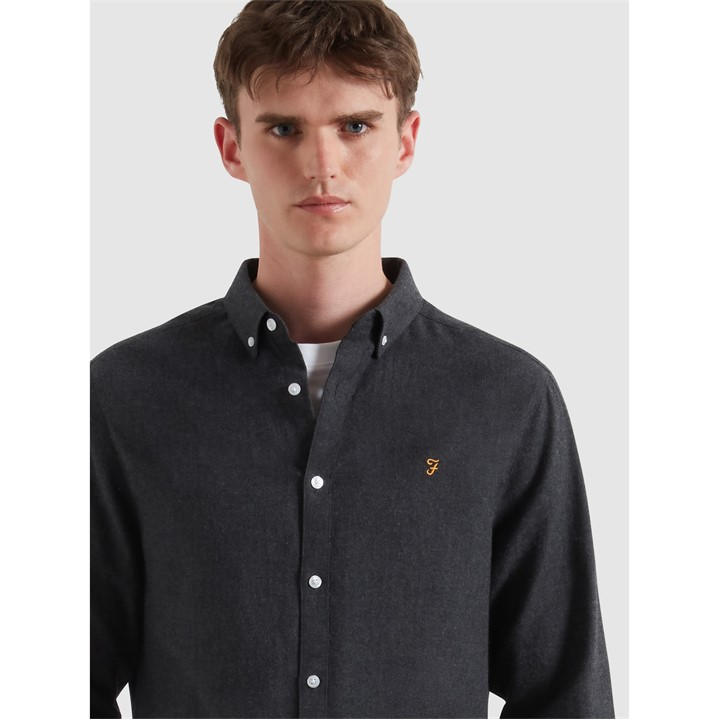 Farah Men' Grey Milners Long Sleeve Plain Shirt in Size S, Sports Direct