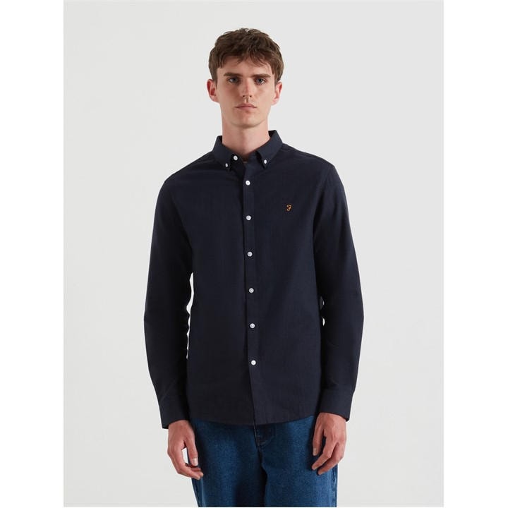 Farah Men' Blue Milners Long Sleeve Plain Shirt in Size S, Sports Direct