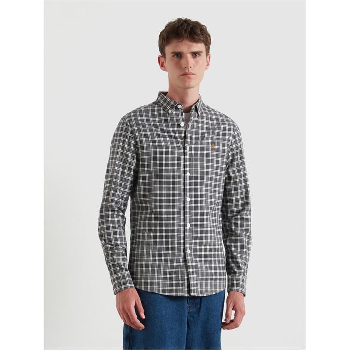 Farah Men's Grey Milners Check Long Sleeve Patterned Shirt in Size L, Sports Direct