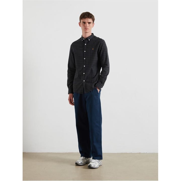 Farah Men's Blue Milners Check Long Sleeve Patterned Shirt in Size L, Sports Direct