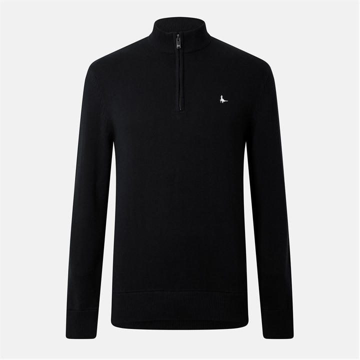 Jack Wills Men' Black Jack Funnel Neck Half Zip Jumper in Size S, Sports Direct