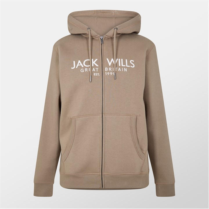 Jack Wills Men's Beige Pinebrook Graphic Zip Hoodie in Size L, Sports Direct