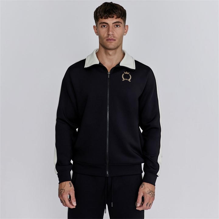 Siksilk Men's Black Short-Sleeve Crest Tracksuit Top in Size L, Sports Direct
