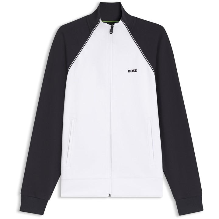 Boss Men's White Green Long Sleeve Tracksuit Top With Logo Detail in Size L, Sports Direct